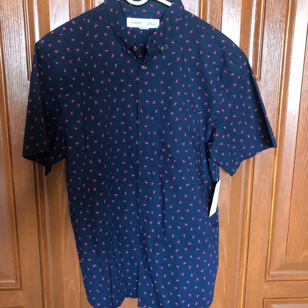 Short Sleeve Flamingo Button Down